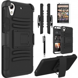 HTC Desire 626, HTC Desire 626s Case, Dual Layers [Combo Holster] Case And Built-In Kickstand Bundled with [Premium Screen Protector] Hybird Shockproof And Circlemalls Stylus Pen (Black)